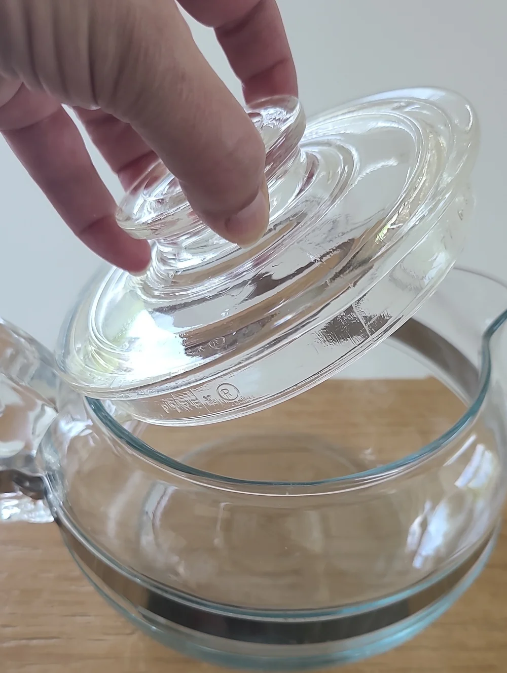 Vintage Pyrex Clear Glass Teapot with Silver Band